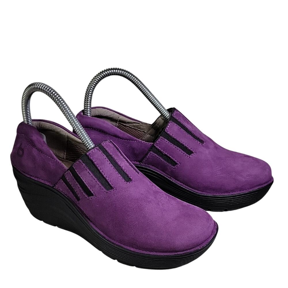 Bionica Purple Leather Wedge Clogs Womens Size 7
